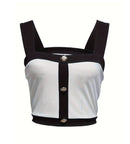 Women's Square Neck Sleeveless Color Blocked Versatile Slim Fit Vest