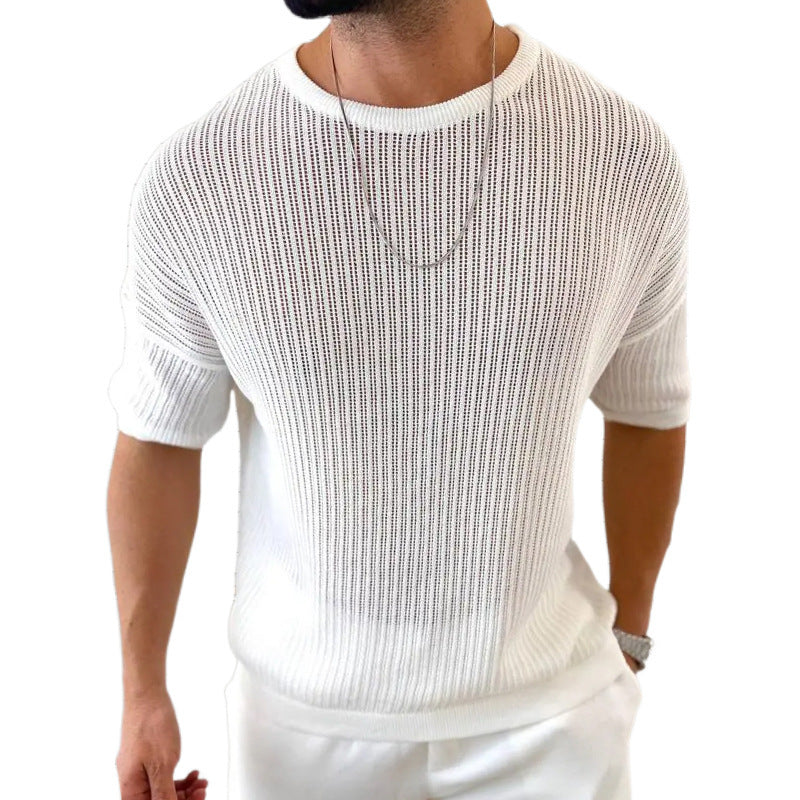 Dünnes Oberteil mit hohlem Rundhalsausschnitt und kurzen Ärmeln