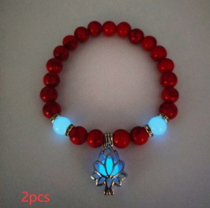 Bracelet en pierre naturelle de lotus lumineux énergétique, bracelet de perles de charme phosphorescentes pour yoga, guérison, prière bouddhiste, pour hommes et femmes