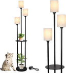 Floor Lamp With Shelf, Floor Lamp For Modern Living Room, 3 Light Standing Lamp With Linen Shade And Foot Switch
