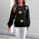 Women's Sweet Style Heart Printing Loose Round Neck Long Sleeve Sweater