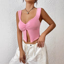 Women's Solid Color Summer Camisole With Slit Hem And Temperament Vest Top
