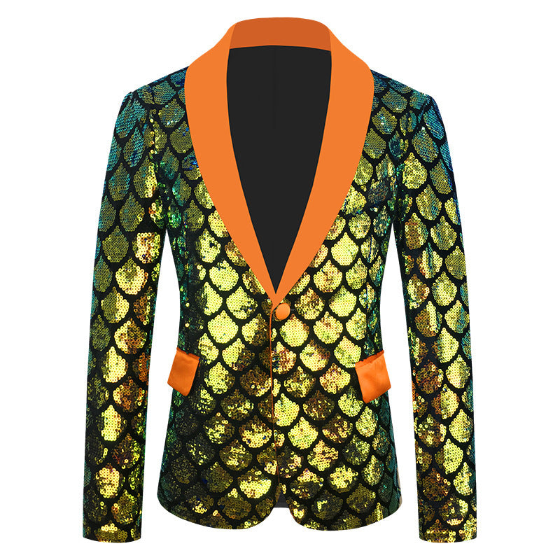 Men's Velvet Colorful Turning Piece Scale Sequined Costume