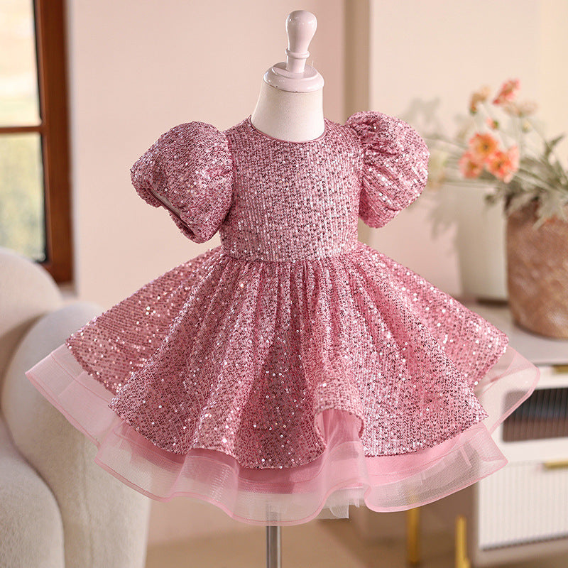 Girls Dress Sequined Short Puffy Tulle Skirt
