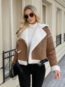 Women's Casual Fashion Polo Collar Plush Jacket Coat