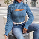 Women's Turtleneck Hollow Sweater Cable-knit Sweater