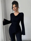 Ribbing Bottoming Sweater Off-the-shoulder Slim Knit Long-sleeved Top