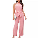Summer Sleeveless Halter Lace Up Casual Jumpsuit