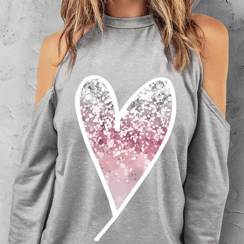 Ladies' Fashionable Casual Solid Color Printed Valentine's Day Love Long Sleeved Autumn And Winter Round Neck Hoodie Top