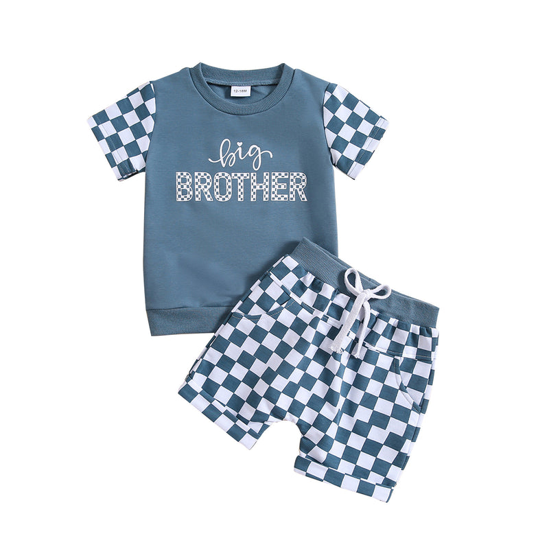 Children's Letter Printed T-shirt Plaid