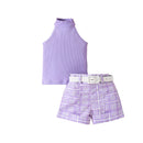 Children's Pure Color Halter Top Printed Shorts Belt