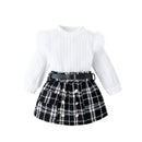 Autumn And Winter New Girls' Suit Furry Top Woolen Fabric Skirt With Belt Three-piece Set