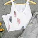 Ladies' V-neck Feather Print Fashionable Versatile Casual Camisole Vest