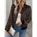 Women's Leopard Print Zip Up Lightweight Bomber Jacket Casual Long Sleeve Outerwear