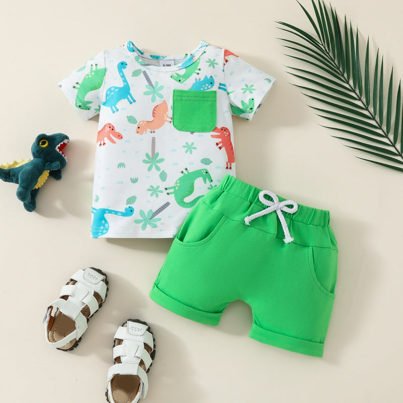 Fashion New Boy Cartoon Dinosaur Printing Suit