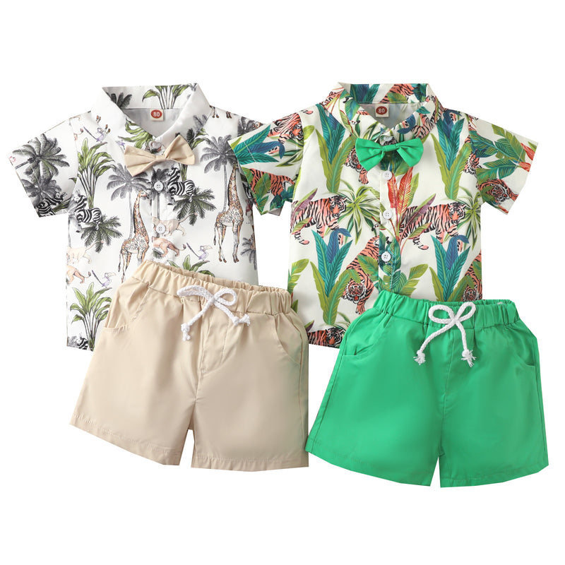 Beach Multi-color Printed Shirt Boys' Shorts Two-piece Set