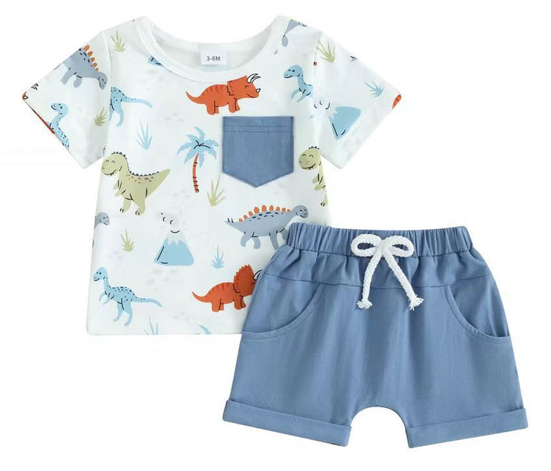 Fashion New Boy Cartoon Dinosaur Printing Suit