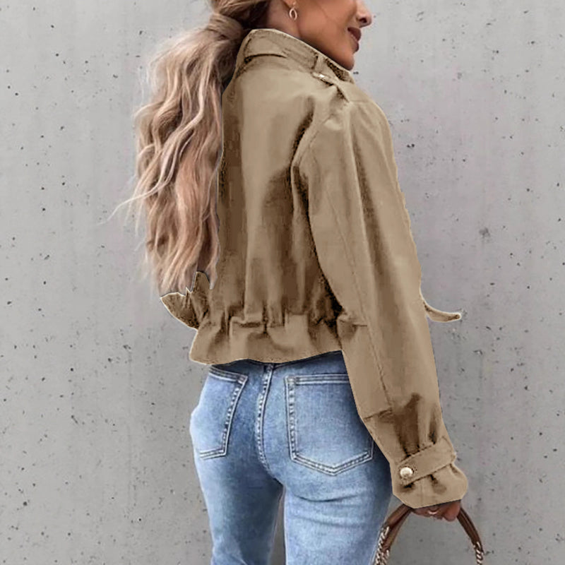 Single-breasted Zipper Short Casual Long Sleeve Coat