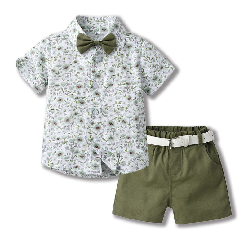 Bowknot Short-sleeved Cardigan Boys' Shorts Two-piece Set