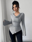 Ribbing Bottoming Sweater Off-the-shoulder Slim Knit Long-sleeved Top