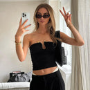 Solid Color Chest-wrapped Backless Pleated Agate T-shirt