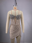 High Quality Fashion Off-the-shoulder Diamond Trim Slim Chain Tight Mini Dress Women