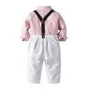Boys' Spring And Autumn New Striped Shirt Hat Pants Match Suit