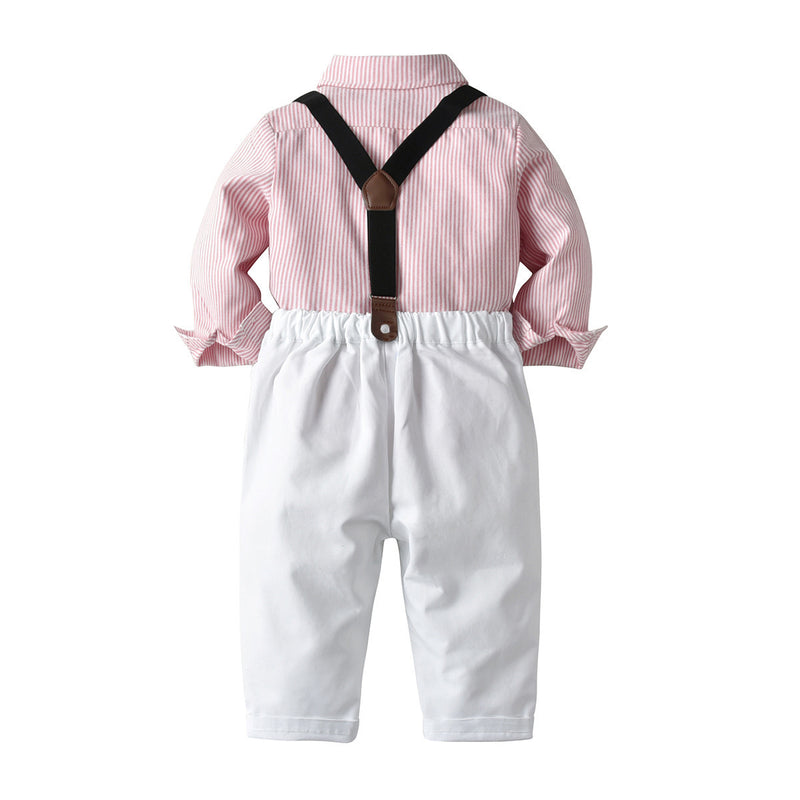Boys' Spring And Autumn New Striped Shirt Hat Pants Match Suit