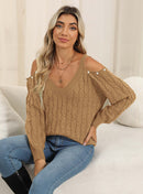 Woven Bottoming Shirt Deep V Off-the-shoulder Pullover Loose Sweater