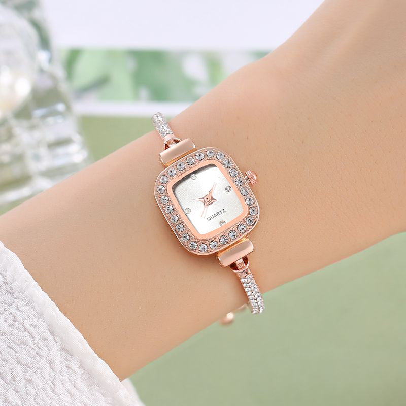 Pulling Rope Design Small Square Diamond Bracelet Watch