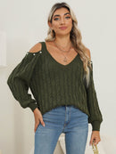 Woven Bottoming Shirt Deep V Off-the-shoulder Pullover Loose Sweater