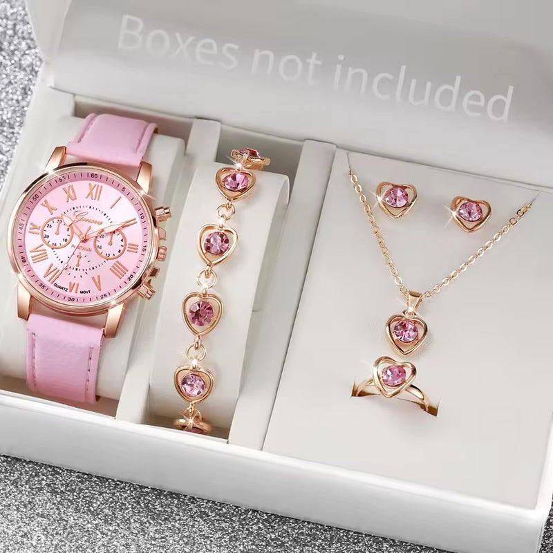 Women's Simple Belt Watch Love Jewelry Gift Suit