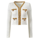 Fashionable Knitted Sequin Bead Tup Cardigan Coat Package Hip Skirt