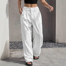 Stripe Printed Trousers Fashion High Waist Straight Leg Pants With Pocket Zipper Casual Suit Pants For Women