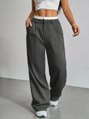 Stripe Printed Trousers Fashion High Waist Straight Leg Pants With Pocket Zipper Casual Suit Pants For Women