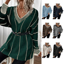 Autumn And Winter Knitted V-neck Striped Sweater