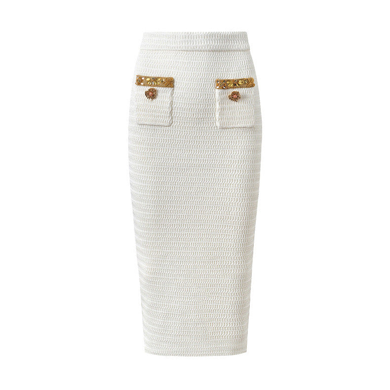 Fashionable Knitted Sequin Bead Tup Cardigan Coat Package Hip Skirt