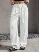 Stripe Printed Trousers Fashion High Waist Straight Leg Pants With Pocket Zipper Casual Suit Pants For Women