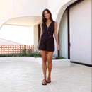 European And American Solid Color Shorts Casual V-neck Vest Waist-tight Suit