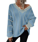 Autumn And Winter Knitted V-neck Striped Sweater