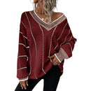 Autumn And Winter Knitted V-neck Striped Sweater
