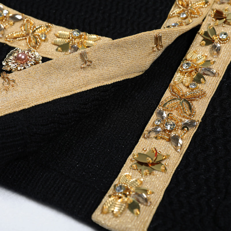 Fashionable Knitted Sequin Bead Tup Cardigan Coat Package Hip Skirt