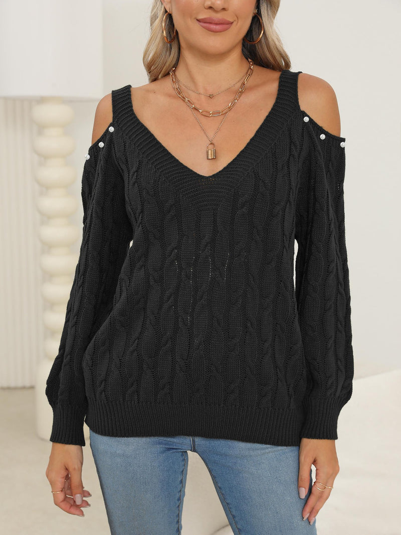 Woven Bottoming Shirt Deep V Off-the-shoulder Pullover Loose Sweater