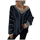 Autumn And Winter Knitted V-neck Striped Sweater