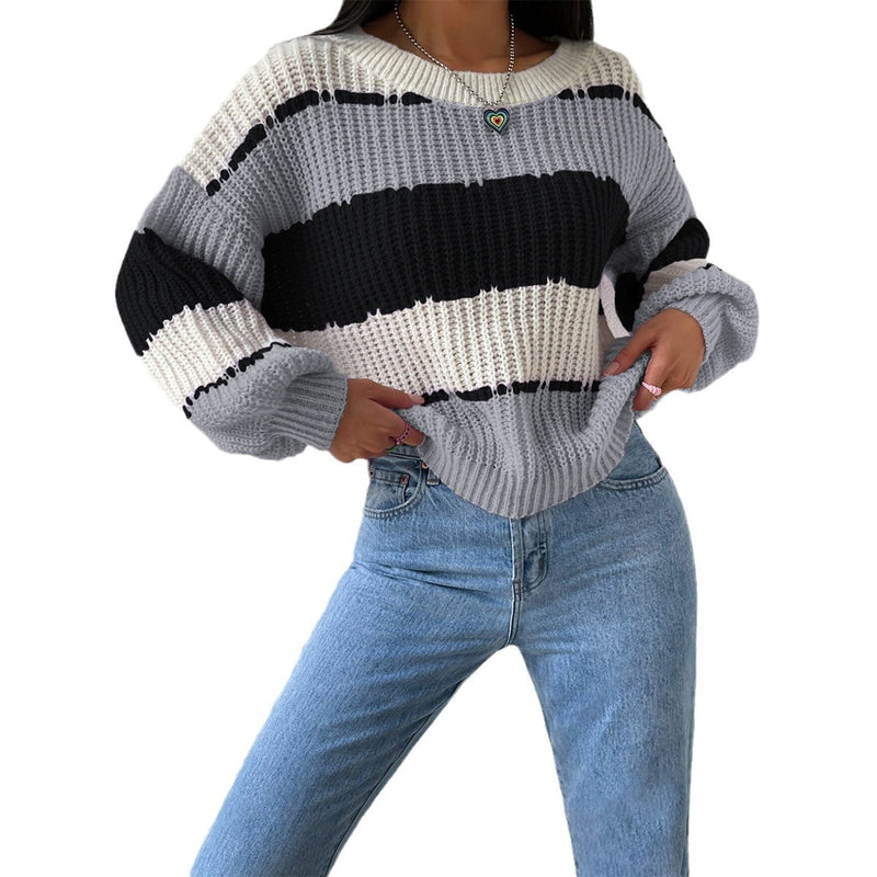 Autumn And Winter Long Sleeve Pullover Contrast Color Casual