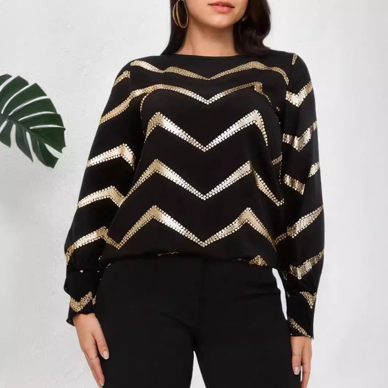 Crew Neck Casual Pleating Long Sleeve Shirt