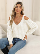 Woven Bottoming Shirt Deep V Off-the-shoulder Pullover Loose Sweater