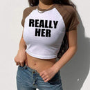 Fashion Letter Pattern Printed Short Top Navel T-shirt