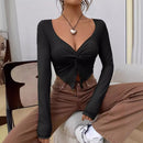 Slim-fit Front Twist Irregular Long Sleeve T-shirt For Women