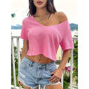 Summer V-neck Sweater Slimming Clavicle Short Midriff-baring Top